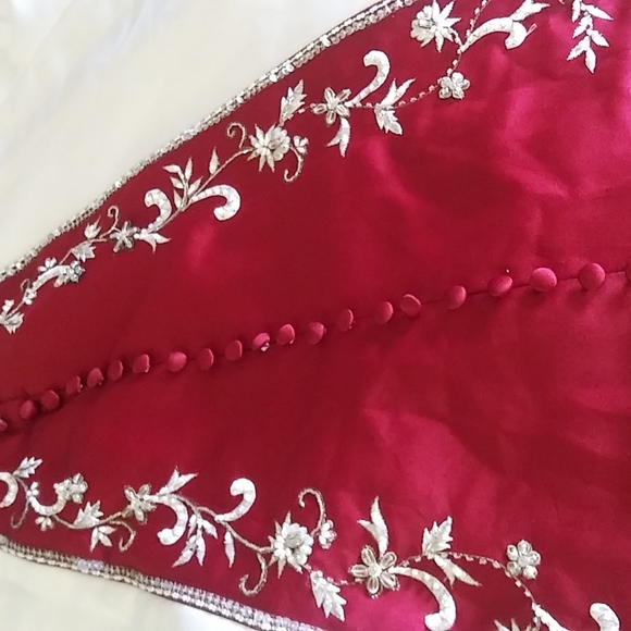 SOLD. Alfred Angelo Beaded Satin Wedding Gown with Red Trim - Picture 9 of 17